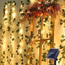 Guirlande lumineuse solaire à led pour l'extérieur avec lierre, guirlande lumineuse imperméable à feuilles artificielles pour balcon, terrasse,
