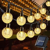 Guirlande lumineuse solaire d'extérieur, 12 m, 100 led, boule de cristal étanche, lumières solaires de jardin avec 8 modes pour jardin, pelouse,