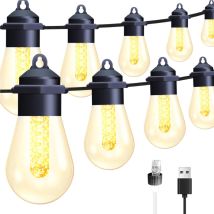Guirlande lumineuse solaire d'extérieur 15 m - E12ampoules - Étanche IP44 - Pour extérieur, jardin, terrasse, arbres, décoration de fête - 2200 k