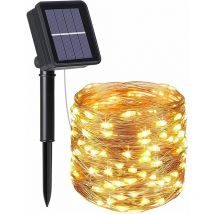 Guirlande lumineuse solaire guirlande lumineuse décorative en fil de cuivre (blanc chaud 8 fonctions 300 têtes 32 mètres),pour l'intérieur et