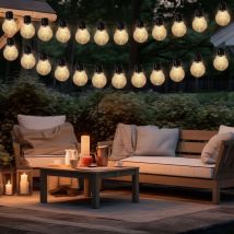 Guirlande lumineuse solaire, lampe de jardin, lampe d'extérieur, 24 ampoules led, lampe de terrasse avec piquet, blanc chaud, l 660 cm