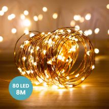 Guirlande MicroLed Cuivre 8M - Guirlande Lumineuse Led 80 Leds - Guirlande Leds pour deco chambre, déco de Noël, ambiance poétique et romantique