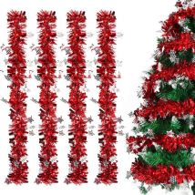 Guirlande Noel Sapin Rouge, Guirlande Tinsel de Noël 8M, pour Decoration Noel Sapin Intérieures et Extérieures
