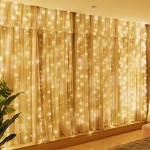 XVX - Guirnalda de 300 luces led, blanco cálido, 3 m x 3 m, 8 modos de iluminación, control remoto usb con temporizador para Navidad, bodas,