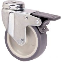 Ruedas Alex - Gummi-Lenkrolle mit Loch, glatter Achse und Feststeller, grau, max. Tragkraft 40 kg, ø 5 cm