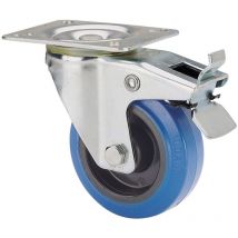 Gummi-Lenkrolle mit Platte, Rollenachse und Feststeller, blau, max. Tragkraft 100 kg, ø 10 cm