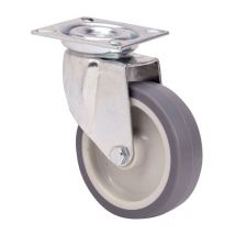 Gummi-Lenkrolle mit Platte und glatter Achse, grau, max. Belastung 40 kg. ø 5 cm