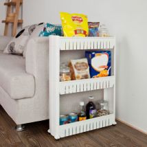 Oobest - Aqrau Chariot de Rangement Mince à 3 étagères, Chariot Coulissant et Coulissant, Espaces étroits pour Cuisine, Salle de Bain, Plastique,