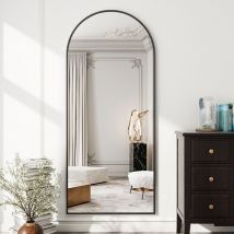 Koonmi - Espejo de pie con parte superior curvada, 165 x 60 cm Espejo curvado de cristal robusto, espejo de pared para todo el cuerpo, para colocar