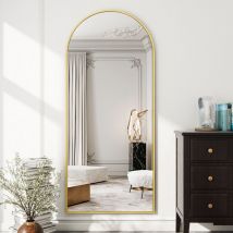 Koonmi - Espejo de pie con parte superior curvada, 165 x 60 cm Espejo curvado de cristal robusto, espejo de pared para todo el cuerpo, para colocar