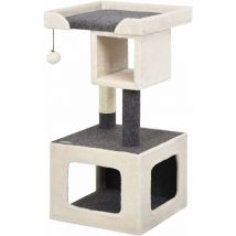 Cat Activity Tree, Cats Tower with 2 Plush Condos, Sisal-covered Scratching Posts and Perch, Play Centre, Furniture for Kittens (White + Grey) - Gymax