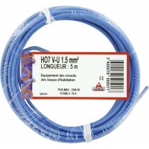 Fil électrique H07 v-u 1,5 mm² 5 m – Bleu – Section, Nombre de fils, Longueur, Diamètre du fil – DHOME