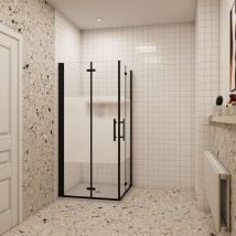 Falttür Eckeinstieg 110x76x195cm Teilsatiniert 6mm nano esg Schwarz eckdusche Duschabtrennung Duschwände