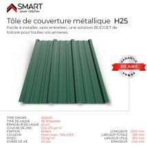 Bravo The Smart Solution - Tôle bac acier - Toiture - Couverture - plaque H25 Coloris Vert mousse ral 6005 Dimensions 2000x895x0.40 mm