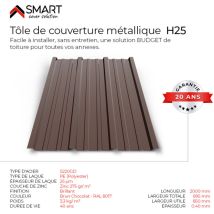 Bravo The Smart Solution - Tôle bac acier - Toiture - Couverture - plaque H25 Coloris Brun Chocolat ral 8017 Dimensions 2000x895x0.40 mm