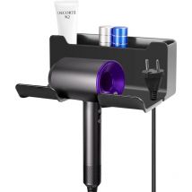 Mumu - Haartrocknerhalter zur Wandmontage, selbstklebender Haartrocknerhalter, Aufbewahrung von Haarwerkzeugen, Schwarz, 16,5 x 12,5 x 7 cm