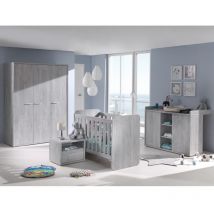 Habitación de bebé o niño matheo, cama 60x120 convertible a 90x200, armario, cómoda con cambiador y mesita de noche.