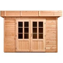 HABRITA Abri de jardin toit plat - Douglas massif - Madriers 28 mm - Bac acier - 9,00 m² - Sans plancher