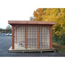 Habrita Carport Ombra - 4,04 x 4,04 m - Sapin du Nord Contrecollé - Treillage Bois - Toit Bac Acier