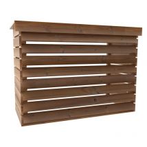 Habrita - Cache climatiseur extérieur - Bois thermochauffé - Ventelles fixes - Fixation murale ou au sol - 0,77 m²