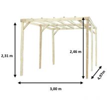 Carport en pin traité autoclave Habrita CAR3051A2 surface 15m2 économique toit plat sans couverture