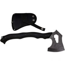 Drillpro - Hacha Third de acero inox, tamaño total de 37 cm, mango de abs negro, funda de nylon, S4100-2, herramienta para uso deportivo, pesca y caza