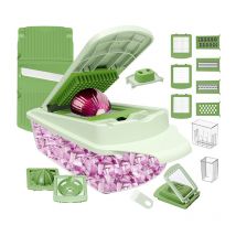 Hachoir à légumes multifonctionnel avec récipient - Hachoir multifonctionnel 12 en 1 pour oignons, ail, salade et légumes - Gagnez du temps Hachoir