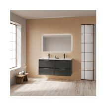 Abitare - Anthrazitfarbener hängender Badezimmerschrank 120 cm mit Waschbecken – Bristol - Anthrazit 120 cm mit spiegel und led Lampe