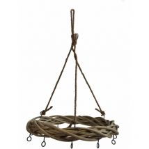 Spetebo - Rattan Deko Kranz zum Hängen - ø 35 cm - inkl. Kordel mit 12 Haken zum selber dekorieren - Hängedeko Deckenkranz Weihnachtskranz
