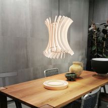 Hängeleuchte Holz Vintage Lampenschirm Holz Pendelleuchte Lamellen, Naturholz Vintage Design gebogen schwarz Lamellenstil, 1x E27 Fassung, DxH 30x107