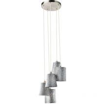 Globo - Pendelleuchte Hängelampe Hängeleuchte Wohnzimmer Pendellampe Stoffschirm silber, Metall Samt Dekorstanzungen, 5x E14 Fassungen, DxH 35x140 cm