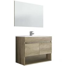 Ondee - Unterschrank Shreveport, 2-türiger Badezimmerschrank, Hängeschrank mit Regal und Spiegel, Waschbecken nicht enthalten, cm 80x45h64, Eiche