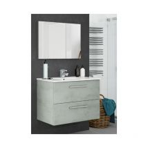 Miroytengo - Hängender Badezimmerschrank 80 cm aus Beton mit Spiegel - Siracusa - mit Kolonne Spiegel und led Lampe