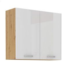 Hängeschrank 80 cm Eiche Artisan + Weiß Hochglanz Küchenzeile Küchenblock Küche