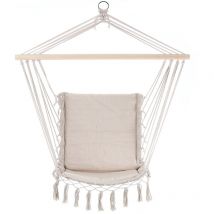 Detex - Hängesessel 150kg Hängesitz Sitzpolster atmungsaktiv Boho Style geflochten Hängestuhl Hängeschaukel Hängematte Outdoor Indoor Garten creme