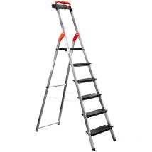 Hailo - L100 Topline Escalera de seguridad de aluminio - 6 peldaños - 209 cm - 150 kg (8050-607)