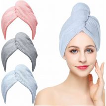 Héloise - Hair Towel,3 Pieces Hair Drying Towels Hair Towel Dry Hair Cap Microfiber Towel with Buttons for Women, Girls, Wet, Long, Thick Hair.