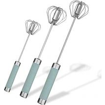 Woosien - Halbautomatischer Schneebesen aus Edelstahl – 3-teiliger Hand-Schneebesen-Mixer (blau)
