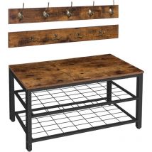 Hall Tree Coat Rack Shoe Bench set, diy, Entryway Shoe Rack with 9 Hooks, Coat Stand, Sturdy and Easy Assembly, Hallway Coat Hat Bag Hanging