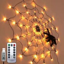 Halloween decorationToile d'araignée à usb led pour, 1 m, 70 led, 8 modes, étanche, avec 1 araignée noire pour fête, yard, pour Halloween