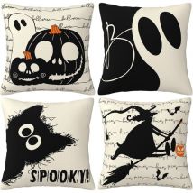Halloween Kissenbezug 40 x 40 cm 4er Set, Schwarze Katze Kürbis Geist Dekorative Kissenbezüge Halloween Dekoration für Home Sofa Schlafzimmer