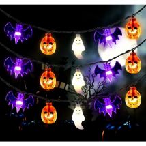 Halloween String Lights Battery Operated 20 Feet 30 led Pumpkin Bat Ghost Lights with Timer - 8 Lighting Modes Halloween Decor Lights
