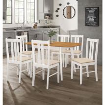 Hallowood Furniture - Aston Butterfly Extending Dining Table and Chairs Set 6, Wooden Dining Table & White Wooden Chair with Warm Cream Seat, Table