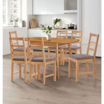Hallowood Furniture - Aston Extending Dining Table and Chairs Set 6, Butterfly Table and Steel Grey Fabric Chairs, Wooden Kitchen Table and Chairs,