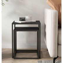 Hallowood Furniture Bewdley Black Metal 2 Nest of Tables, Side Table with Powder Coated Metal Frame, Modern Multifunctional Coffee Table & Lamp