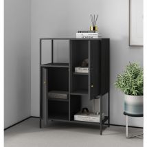 Hallowood Furniture - Bewdley Side Display Unit with 2 Doors, Small Black Metal Bookcase, Modern Metal Cabinet, Office Shelving Unit, Display Unit