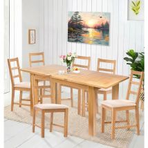 Hallowood Furniture - Camberley Oak Butterfly Extendable Dining Table and Chairs Set 6, Wooden Kitchen Table with 4 Ladder Back Chairs in Beige
