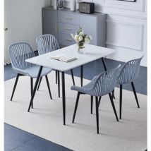 Hallowood Furniture - Cullompton Marble Effect White Dining Table and Chairs Set of 4, Rectangle Dining Table (120cm) and Grey Plastic Chairs with