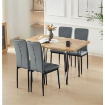 Hallowood Furniture - Cullompton Large Dining Table and Chairs Set 4, Live Edge Effect Top Kitchen Table (120cm) and Light Grey Faux Leather Dining