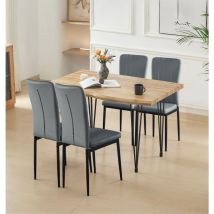 Hallowood Furniture - Cullompton Large Dining Table and Chairs Set 4, Live Edge Effect Top Kitchen Table (120cm) and Light Grey Faux Leather Dining